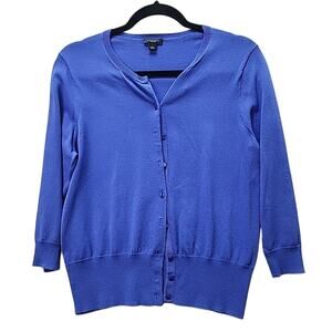 Ann Taylor Cardigan 3/4 Sleeve Lt Wt Rayon/Nylon Large Purple Button-Up